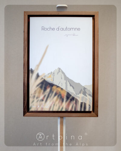Tableau Montagne des Alpes - Pendet, et son cadre en noyer massif de l'artiste Nicholas PERILLI en vue de face.