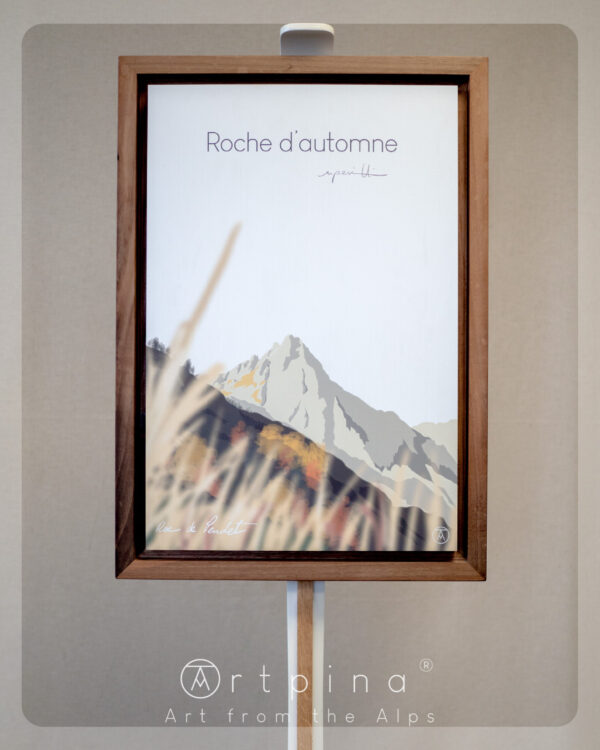Tableau Montagne des Alpes - Pendet, et son cadre en noyer massif de l'artiste Nicholas PERILLI en vue de face.