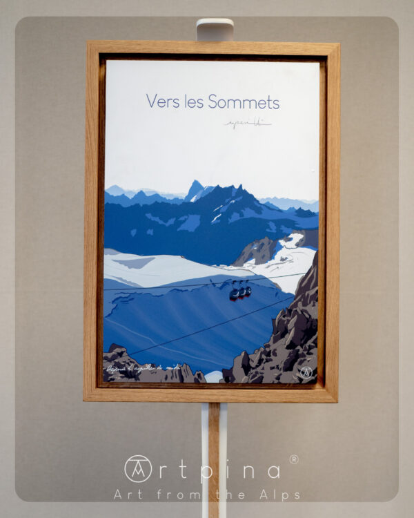 Tableau Chamonix Mont Blanc, et son cadre en chêne massif de l'artiste Nicholas PERILLI en vue de face